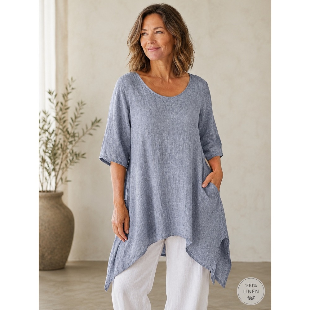 For Cynthia Woman Linen Blend Lagen Look Tunic   Top Plus Size 1X